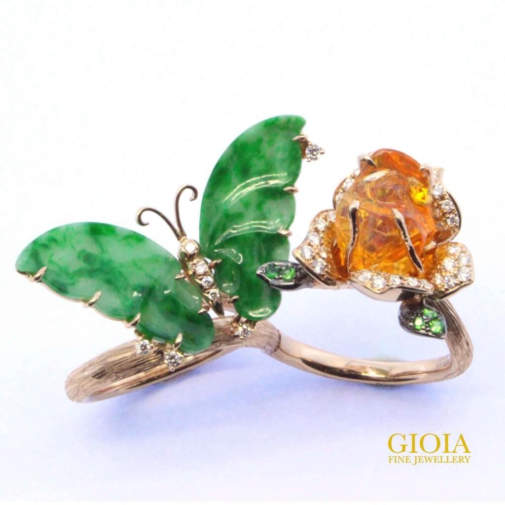 Butterfly Jade with Opal Ring