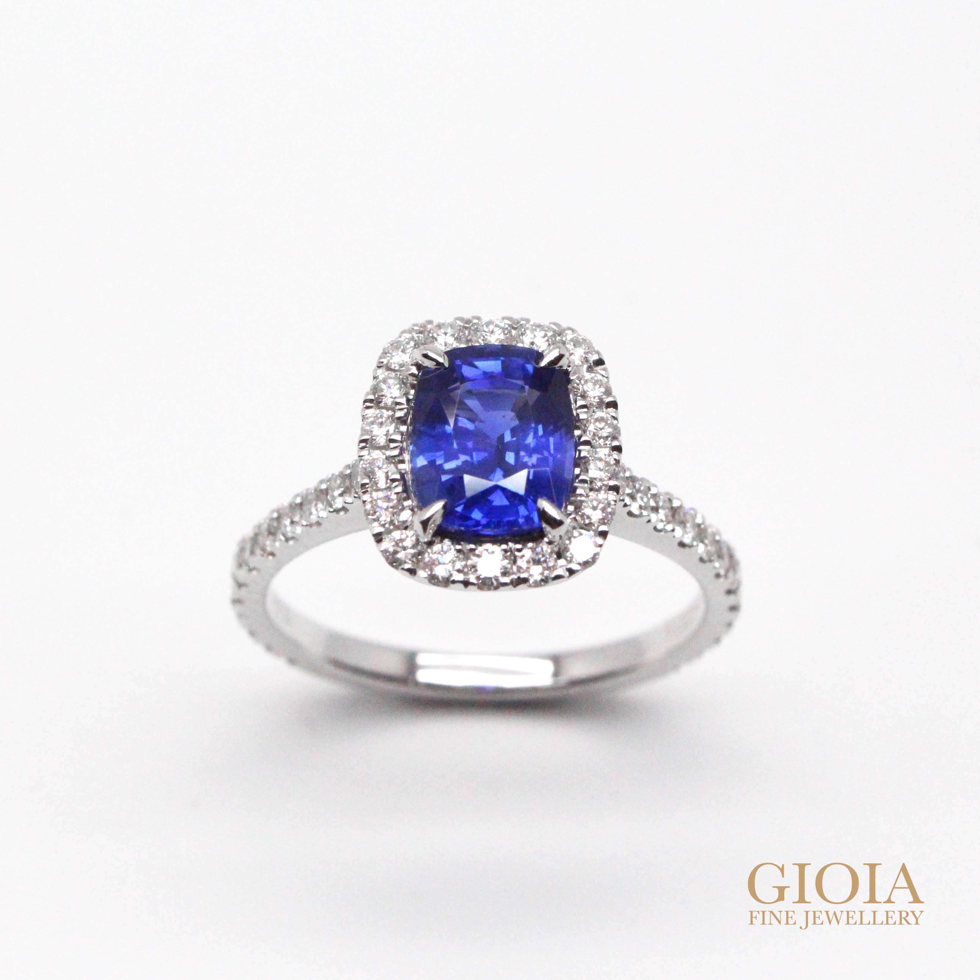 Halo Blue Sapphire Ring | Unique halo diamond setting with blue sapphire | Personalised jewellery - Local Customized Jeweler in Singapore
