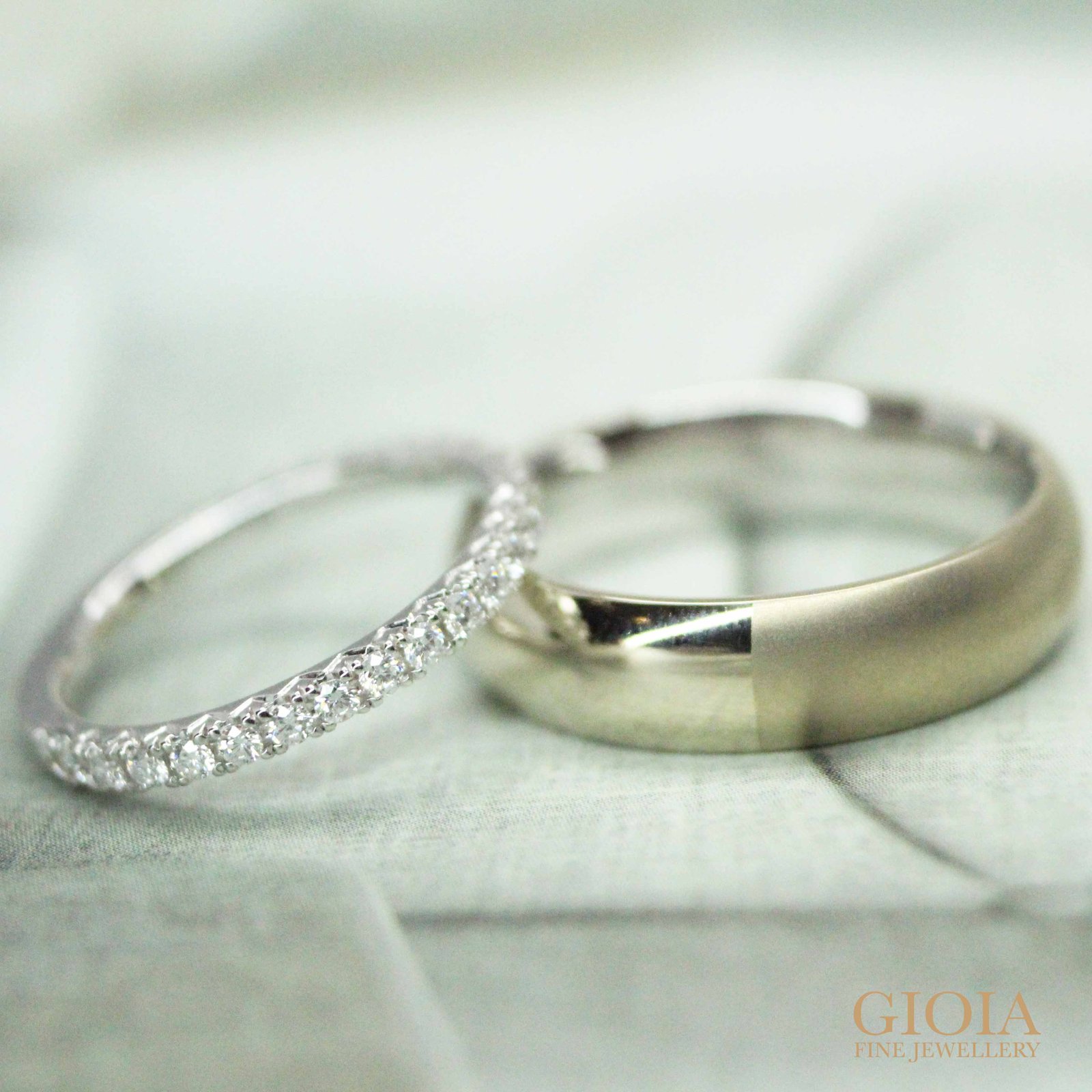 diamond white wedding bands and natural white gold ring | Local Singapore customised wedding bands