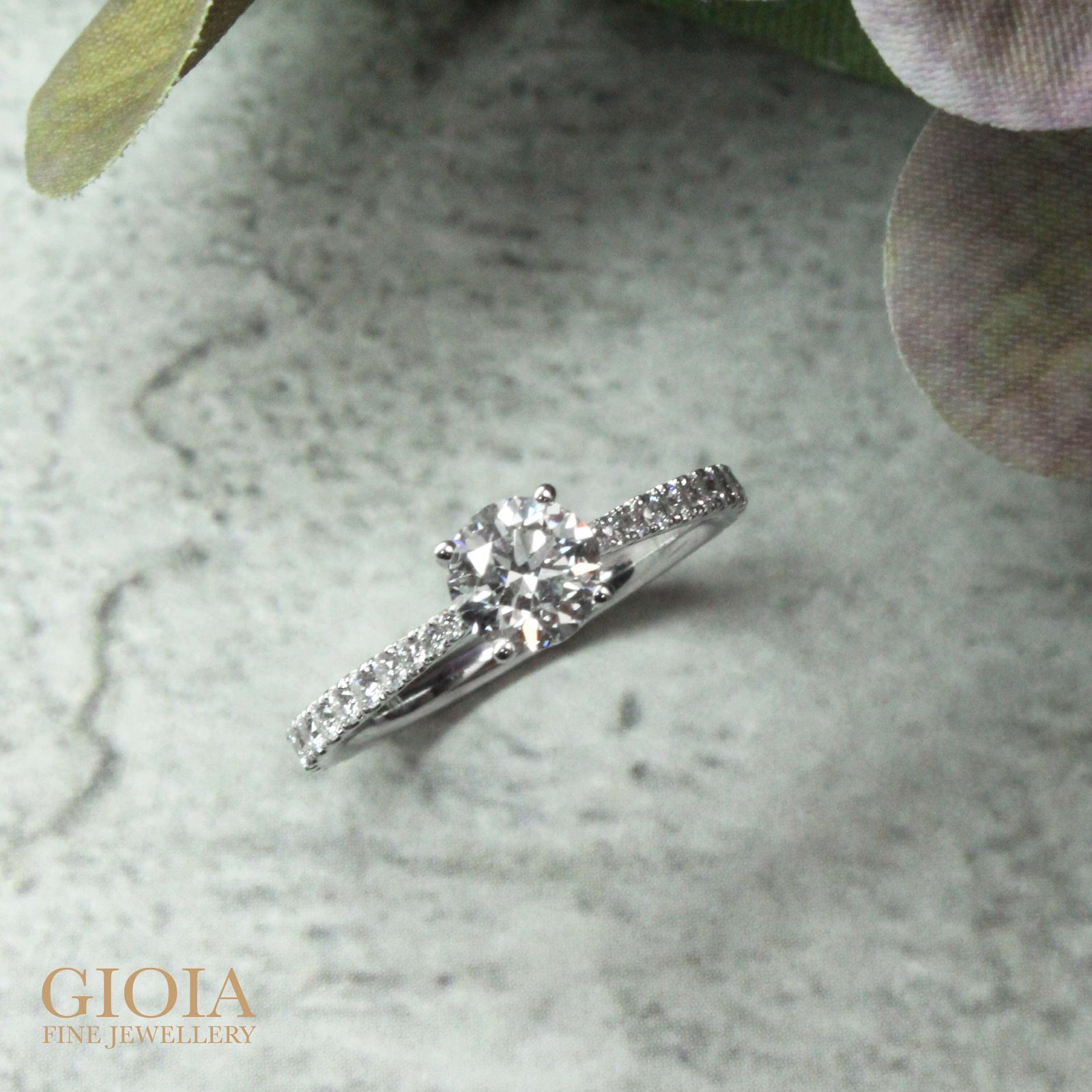 Diamond wedding proposal Ring - customised with round brilliant diamond and micro set with diamond setting on the tapered ring bands | Local Designer jewellery at GIOIA Fine Jewellery