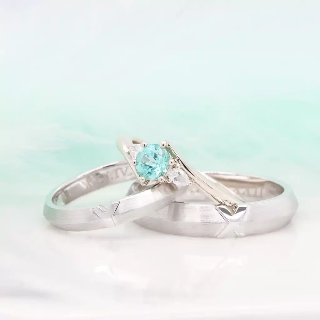 Stackable Wedding Bands modern design with gemstone engagement ring at GIOIA Fine Jewellery with Wedding Ring Jewellery