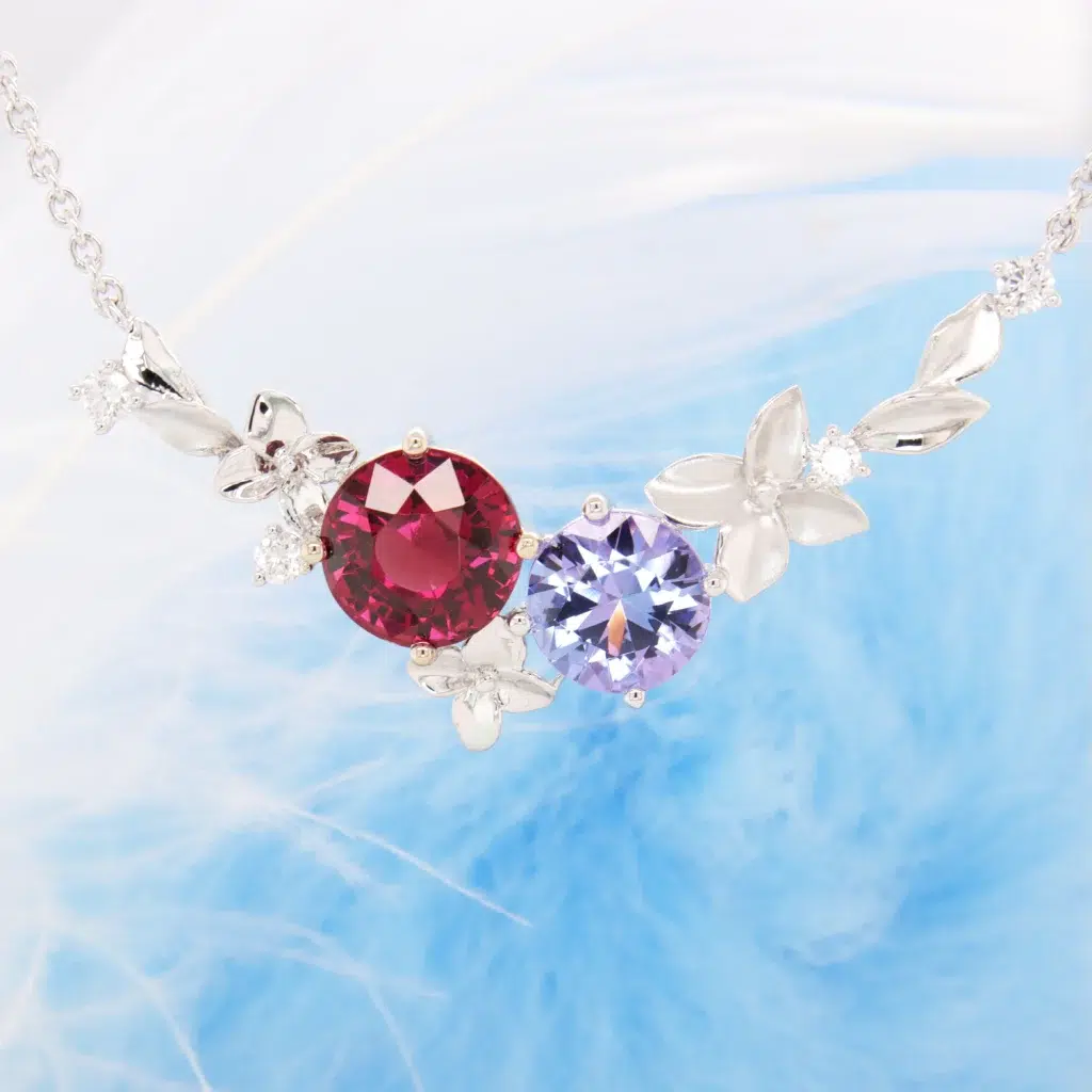 Birthstone Garnet & Tanzanite Gems hydrangea Flora Jewellery Necklace