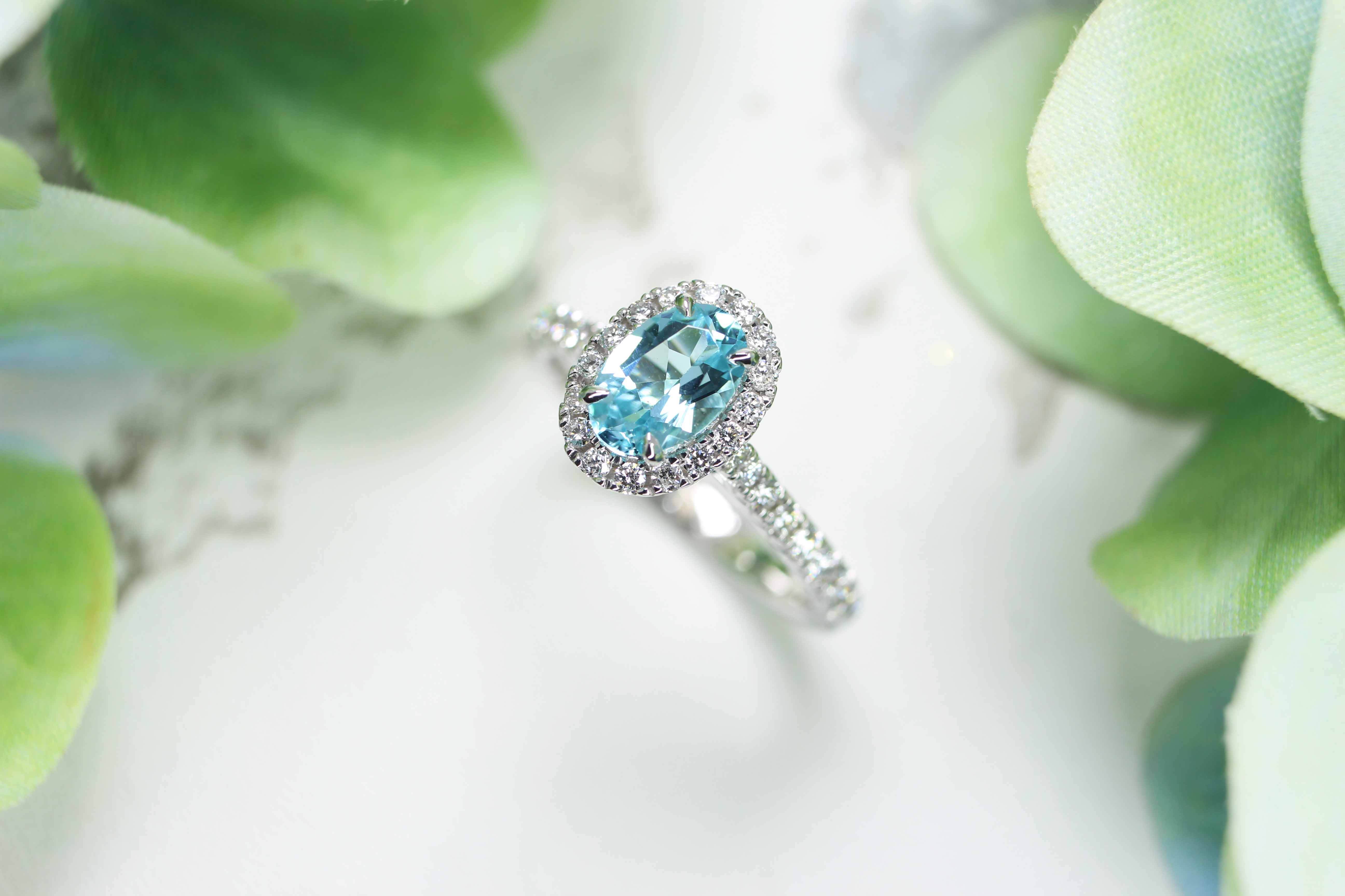 Personalised ParaIba Tourmaline Proposal Ring with initial