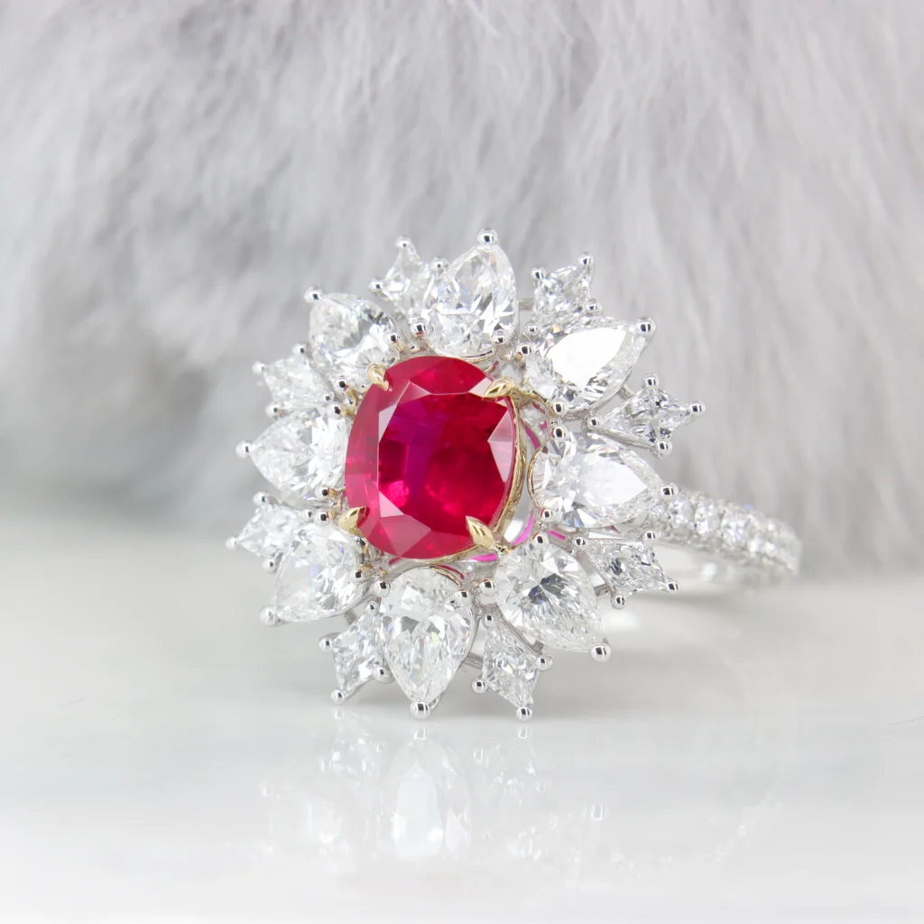 Burma Ruby Ring sideview Diamond High Jewelry Pigeon Blood Unheated Bespoke Jewellery in Singapore best ruby burma gemstone