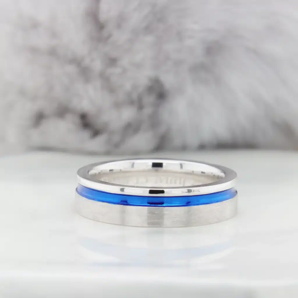 Unique Wedding Band with Blue Plating Groove in Platinum