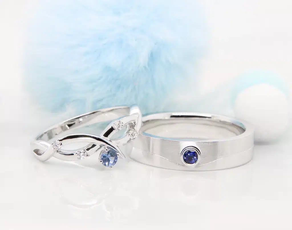 Customised Sapphire Wedding Bands Stackable with Sapphire Round