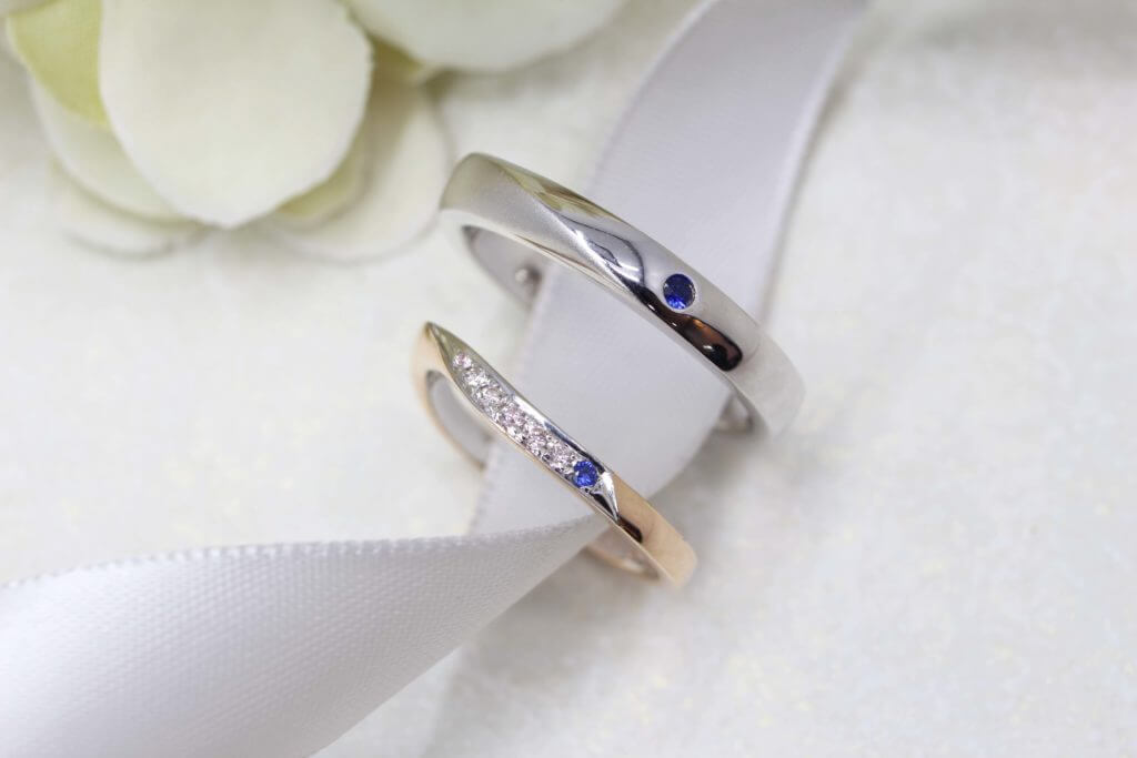 Customised Sapphire Wedding Bands - bespoke customised sapphire wedding bands with blue sapphire and unique design wedding rings