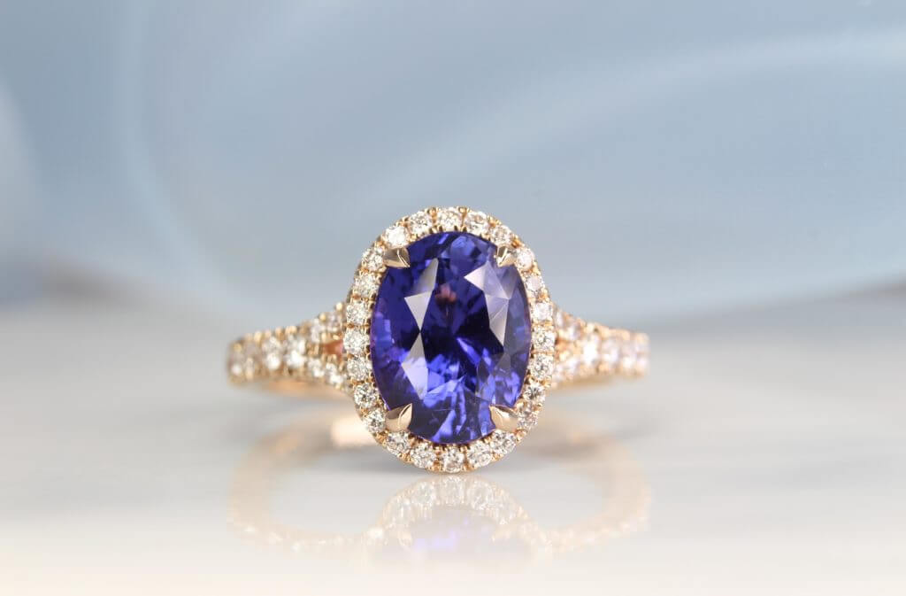 Sapphire Colour Change Unheated - Push Present Jewellery Halo diamond ring. Unique Push Present Gift | Singapore Jeweller in Colour Change Sapphire Jewellery.