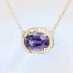Tanzanite Gemstone Necklace Pendant in champagne gold with diamond