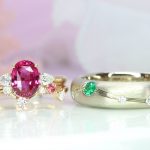 Constellation Wedding Bands stackable with Pink Sapphire Ring