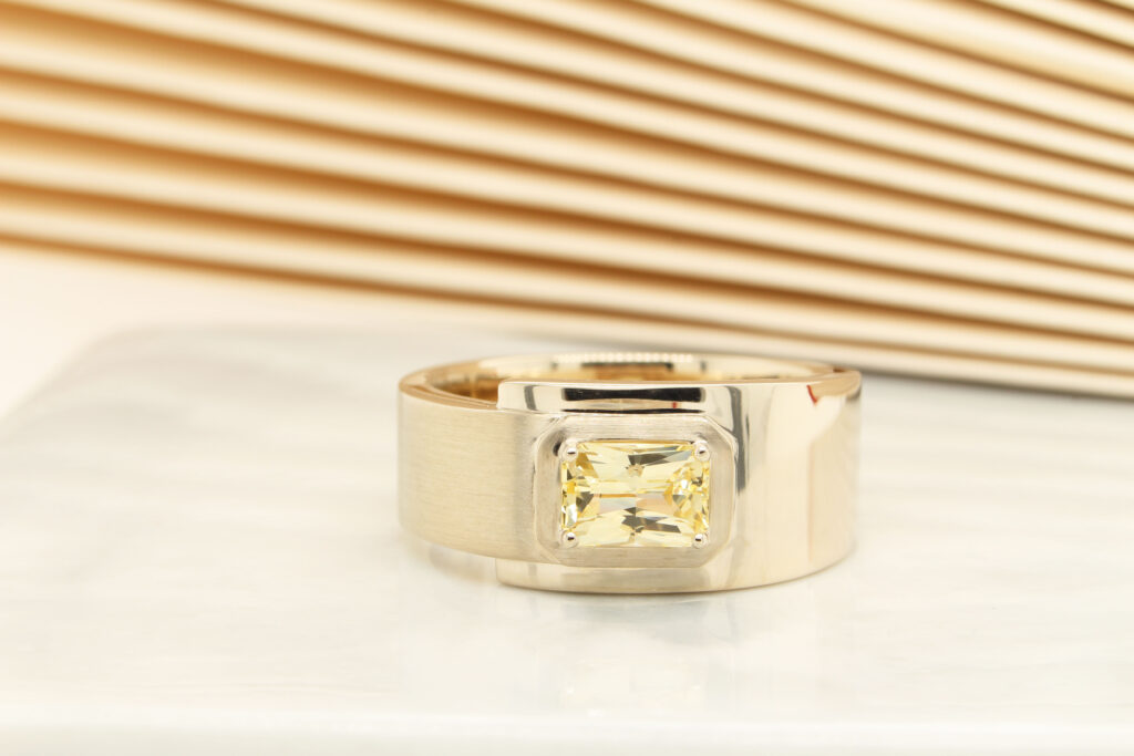 Modern Men's Ring with Yellow Sapphire