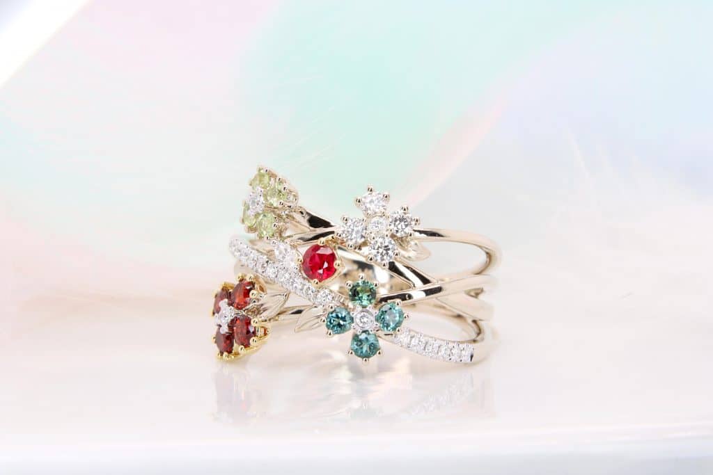 Floral-Fine-Jewelry-with-Family-Birthstone-Jewellery-ruby-peridot-garnet-and-tourmaline-diamond