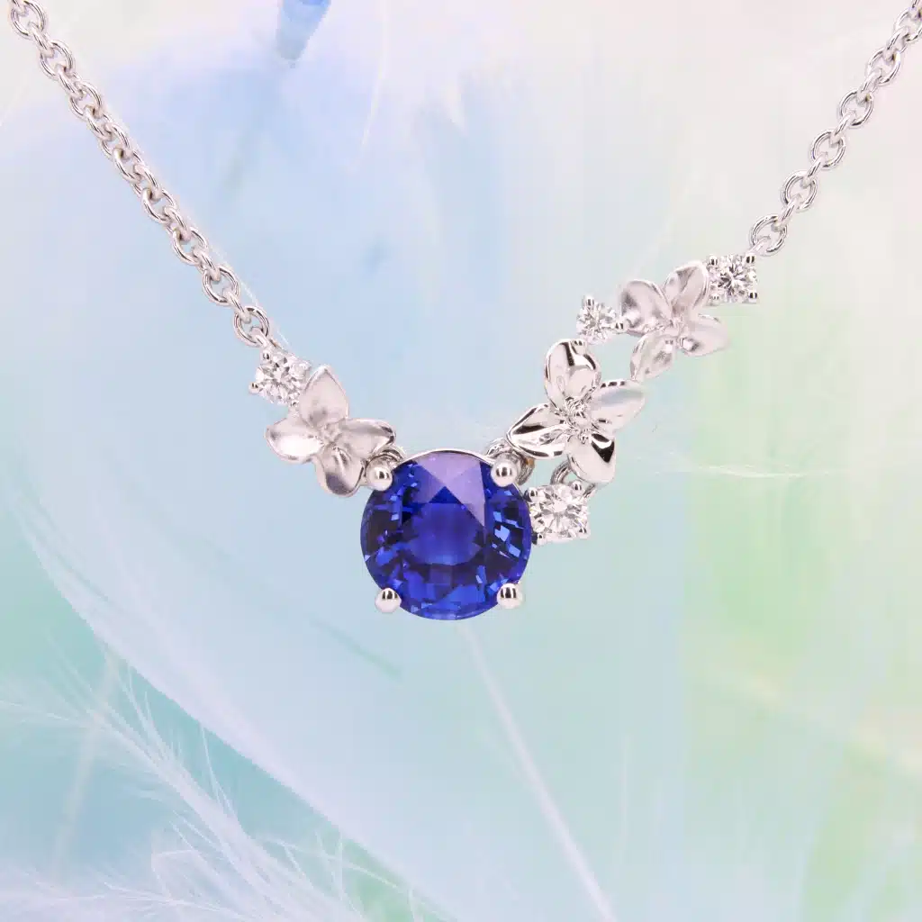 Sapphire Pendant with Hydrangea Flora inspiration Design - Custom Sapphire Pendant Necklace Jewellery