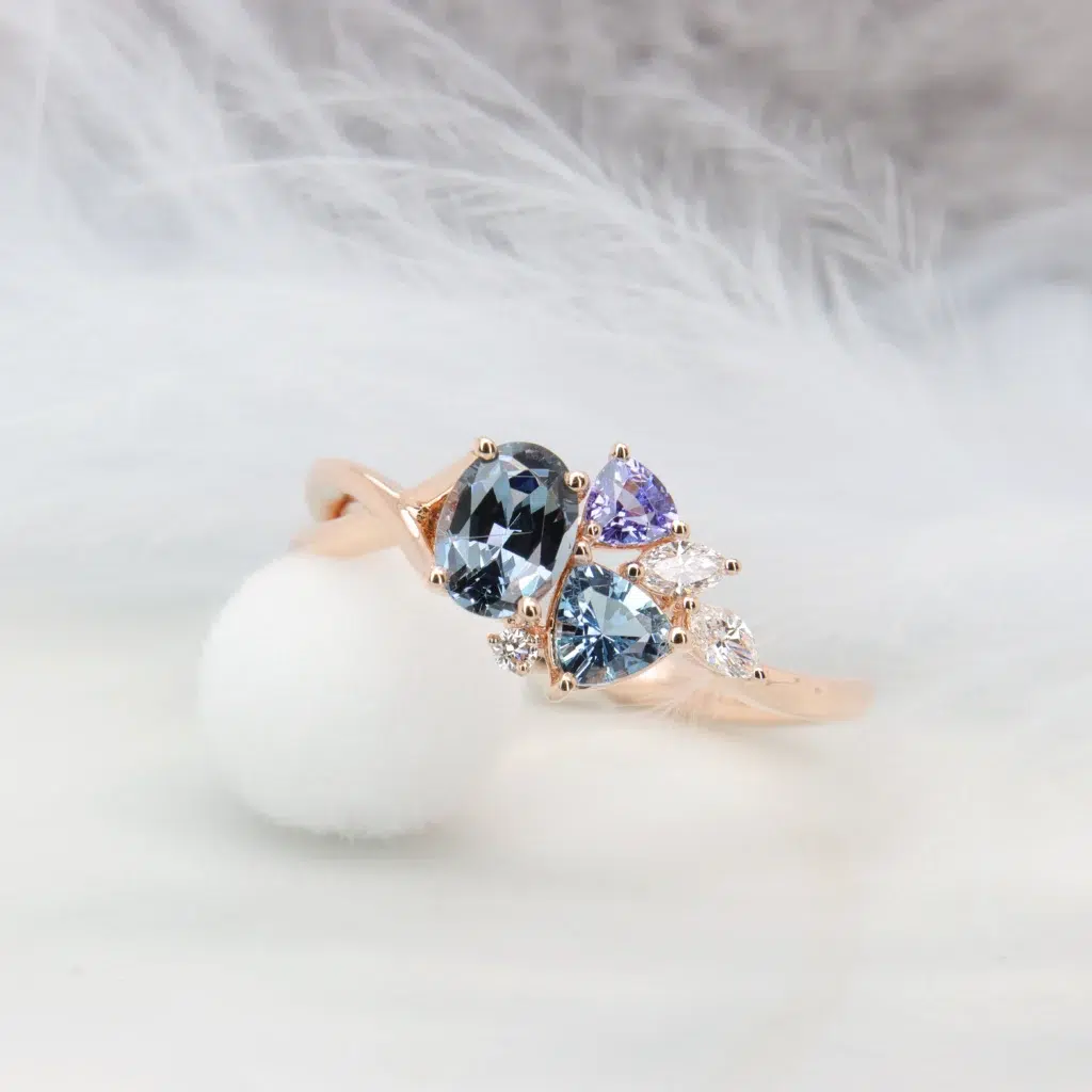 Birthstone Ring - Birthstone Spinel Tanzanite Moonstone Tsavorite Emerald Birthstone Ring Spinel Tanzanite Aquamarine Gemstone Cluster Ring