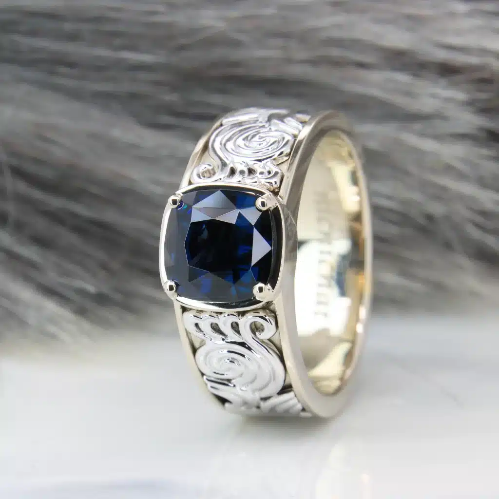 Modern Men's Ring White & Champagne Gold | Custom Men's Ring with handcrafted detailing works in Singapore