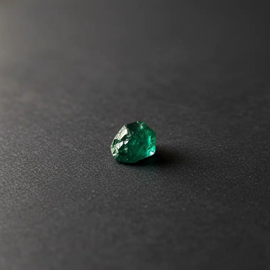 Emerald Gemstone Before cut and polish and set into Emerald Ring Jewellery in Singapore