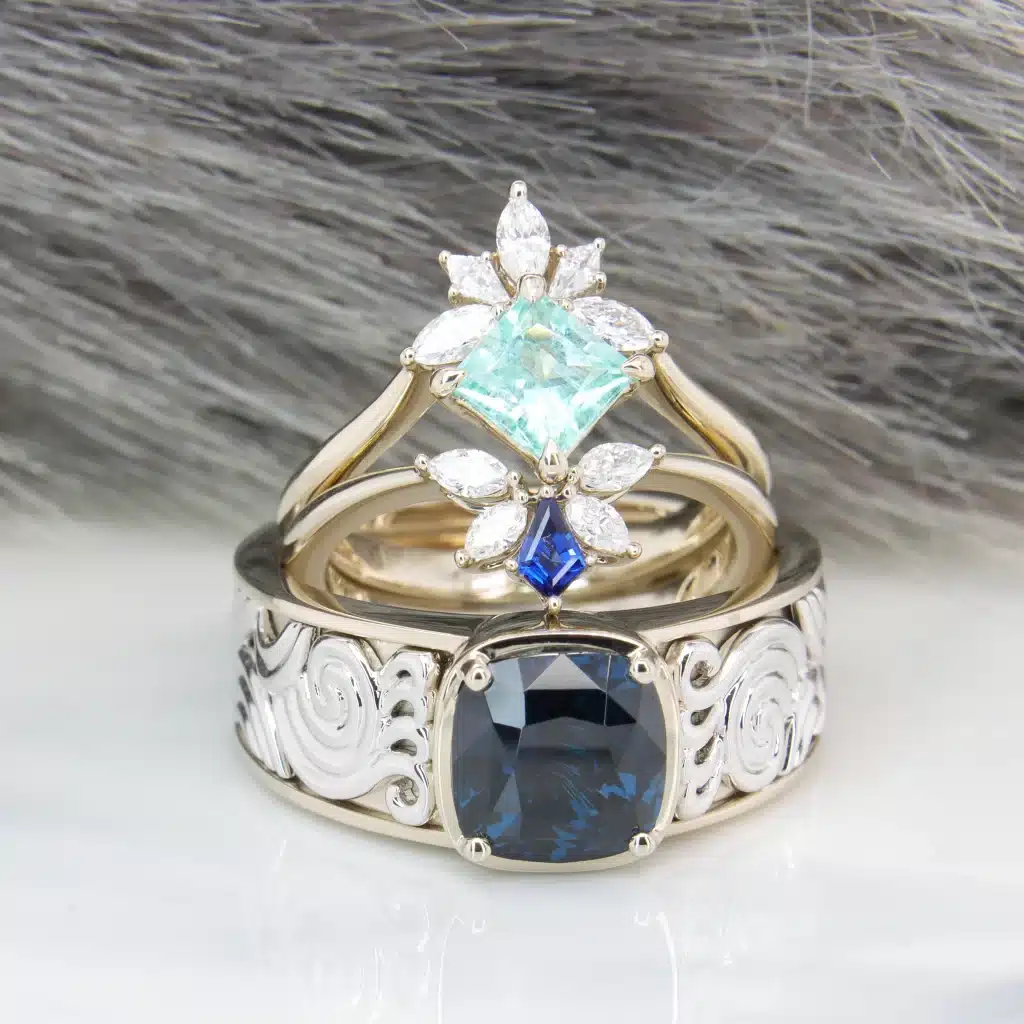 Stacking Wedding Ring - Paraiba Tourmaline & Sapphire Tiara Wedding Ring in Singapore #1 Bespoke Jewellery in Finest Quality Gemstone 