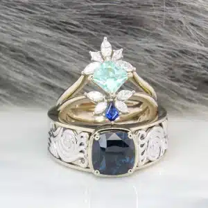 Stackable Wedding Rings - Paraiba Tourmaline & Sapphire Tiara Wedding Ring