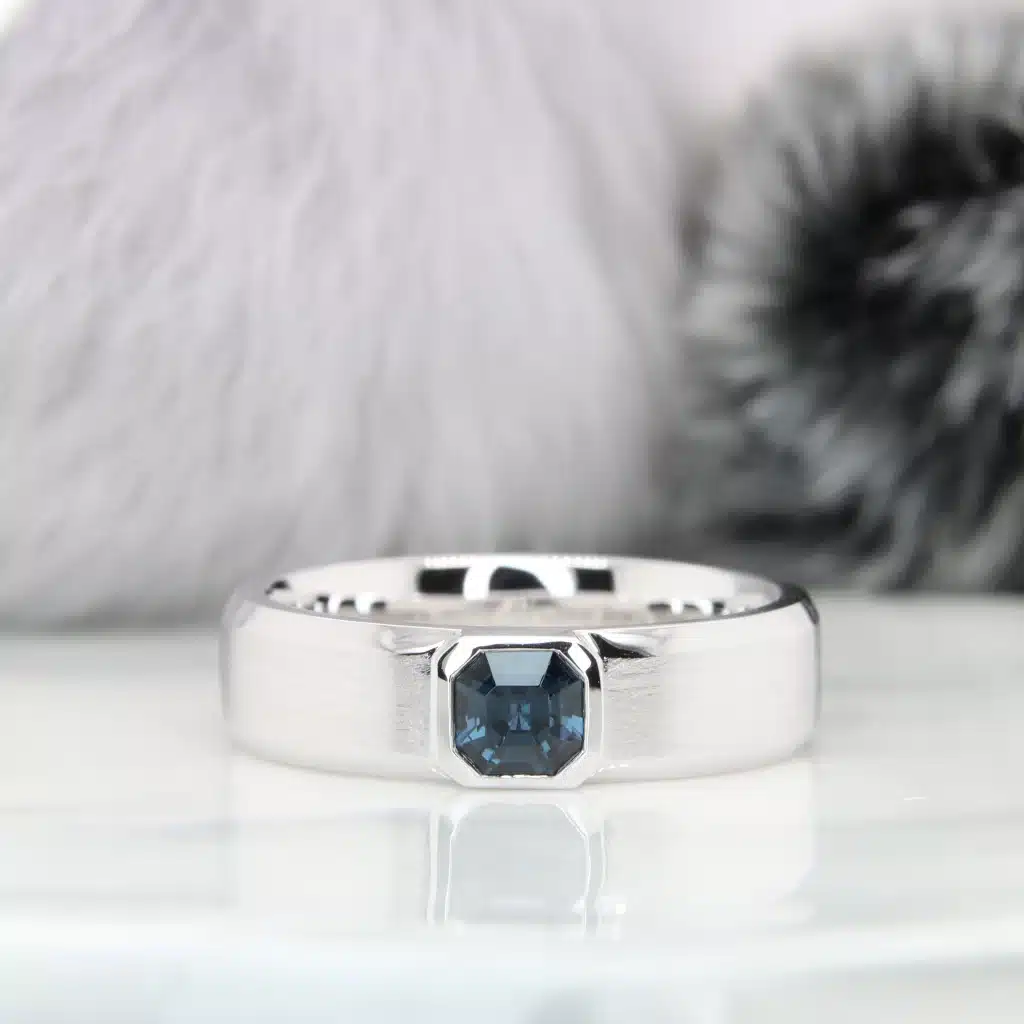 Modern Men's Ring with Geometric Blue Spinel 