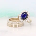 Blue Sapphire Ring with royal blue and customised wedding bands