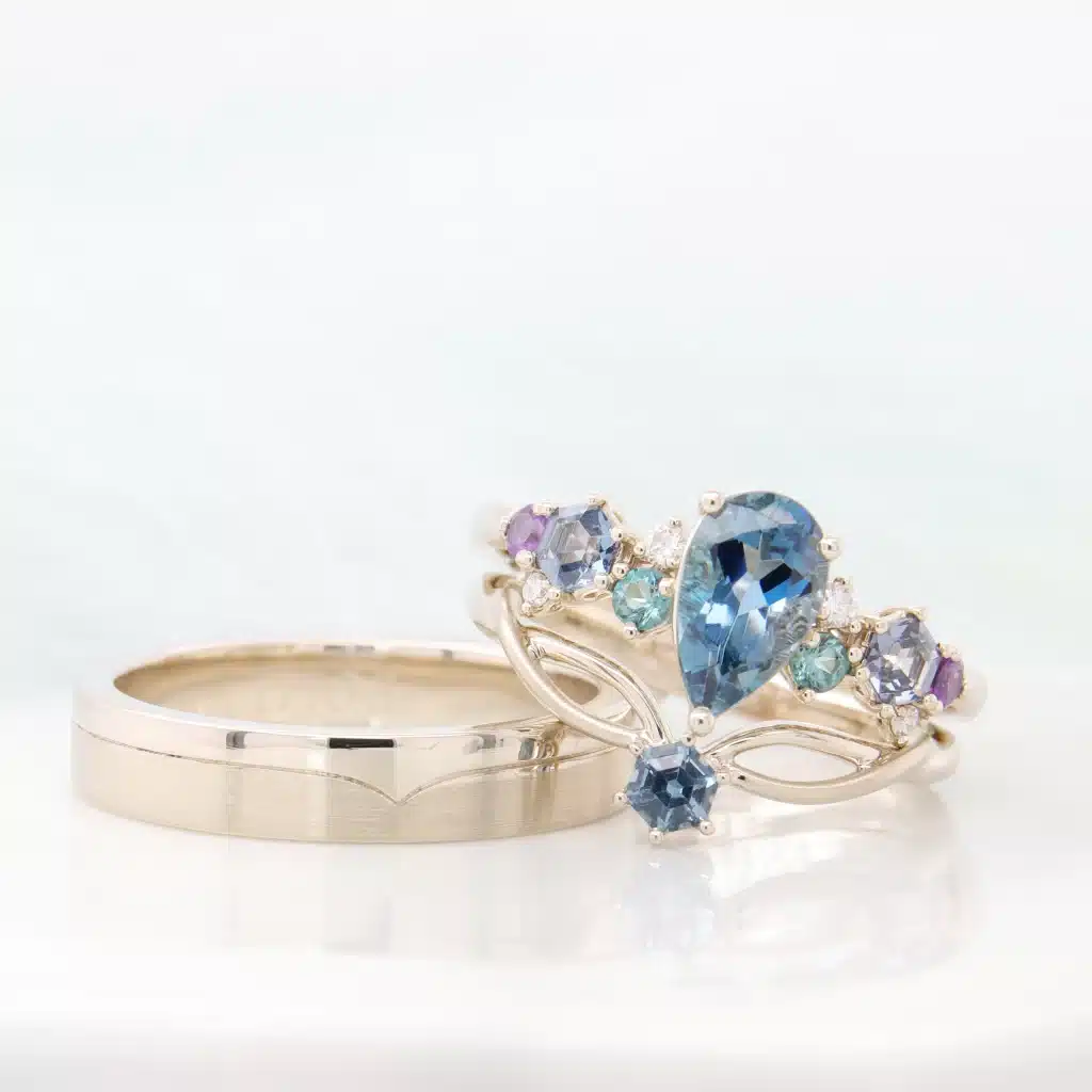 Gemstone Engagement Ring with Custom Stacking Rings Stackable Wedding Bands in Singapore 