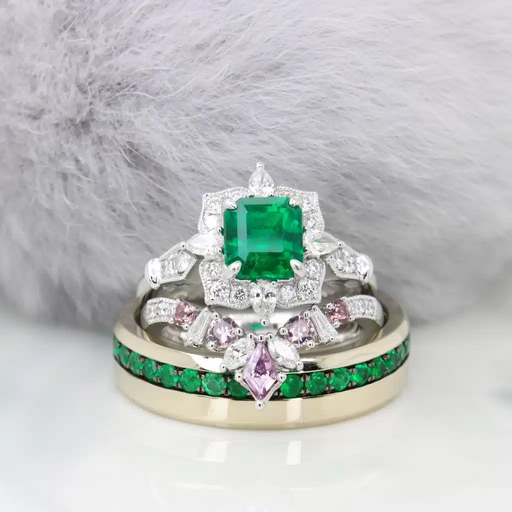 Emerald Wedding Bands with Men's Emerald Ring Stacking