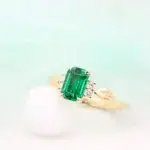 Emerald Proposal Ring leaves inspired design with diamond Custom Ring in Singapore