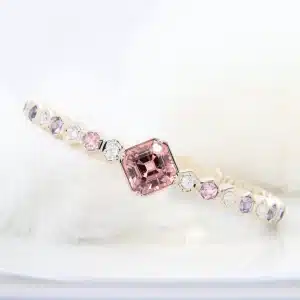 Honeycomb Jewellery - Custom Honeycomb Bangle Orange Pink Spinel with multi-coloured spinel and diamond - Custom Bee Honeycomb Bangle to bracelet