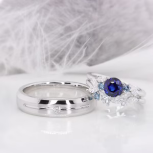Stackable Wedding Rings Royal Blue Sapphire Engagement Jewellery with Spinel Gemstone Rings