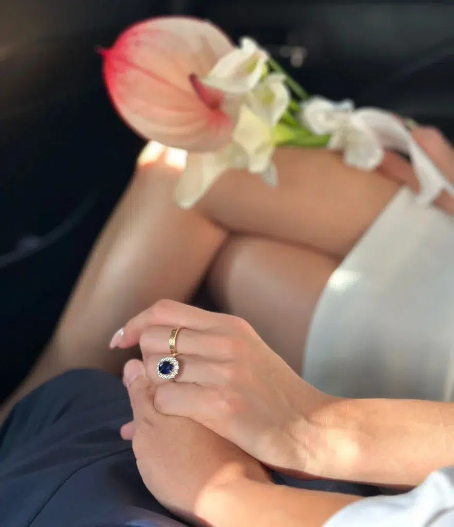 Customised Engagement Ring with Blue Sapphire Halo Diamond for unique Proposal with Singapore Best Jeweller in Engagement Ring and Wedding Bands