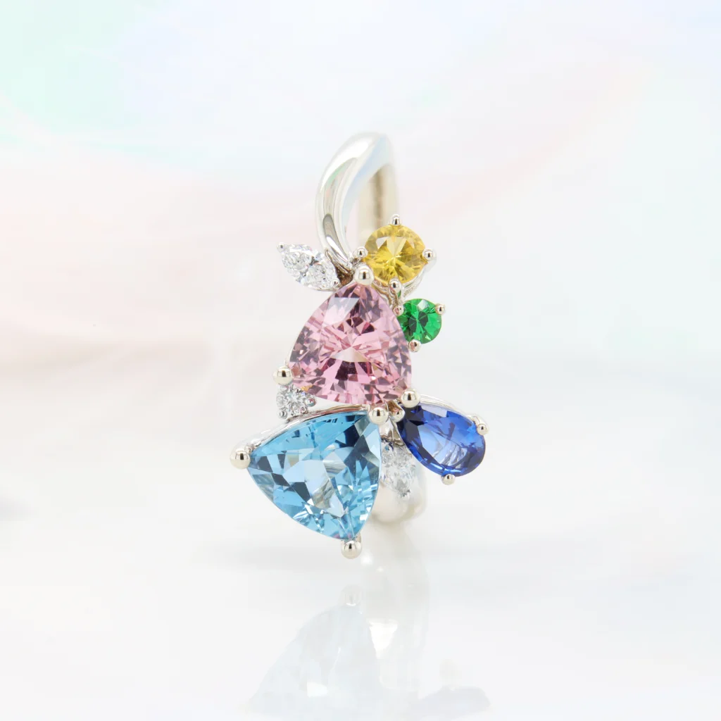 Bespoke jewellery Family Birthstone Jewellery Aquamarine Pink Tourmaline Sapphire Tsavorite Citrine Ring