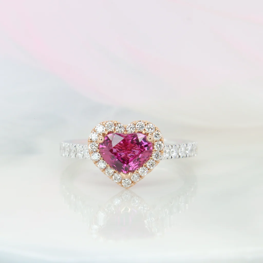 Heart Shape Gemstone Pink Sapphire Ring - Passionate and Romantic heart shape pink sapphire gemstone ring in Singapore at GIOIA
