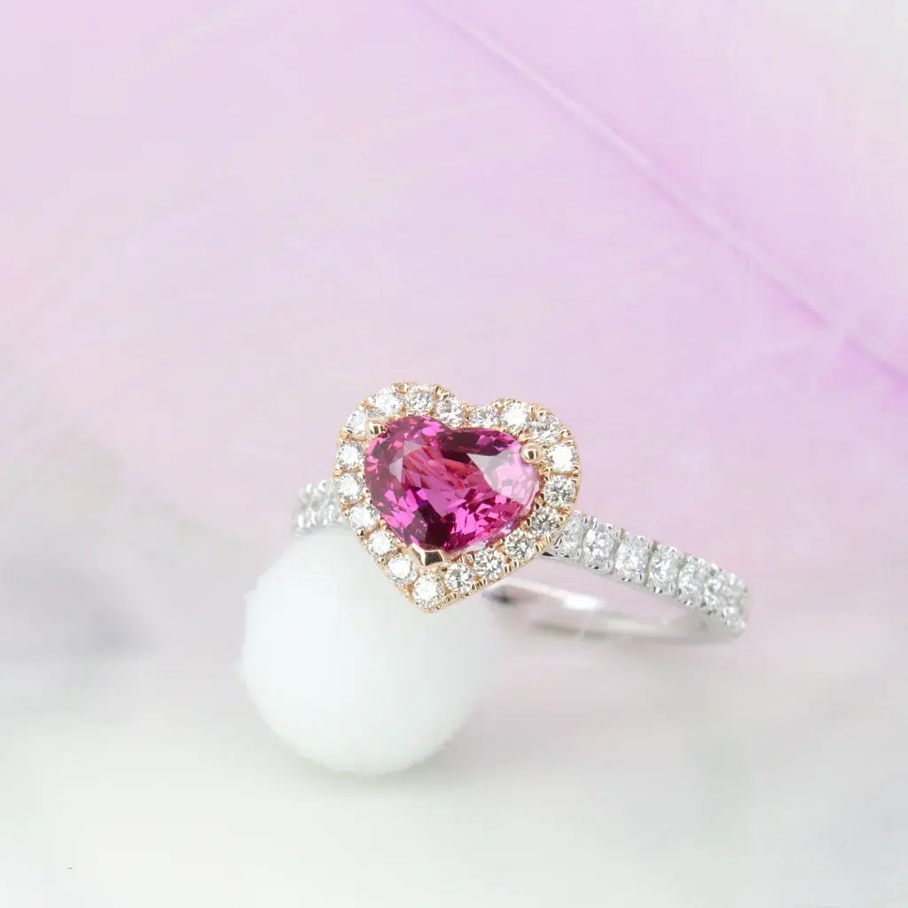 Heart Shape Gemstone Pink Sapphire Ring - Heart shape gemstone Ring with pink sapphire in Singapore