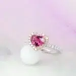 Natural Pink Sapphire in Heart Shape with halo diamond ring in Singapore