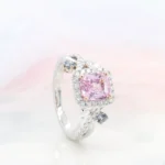 Pink Sapphire Engagement Ring with halo diamond & round Spinel Unique design proposal ring in Singapore