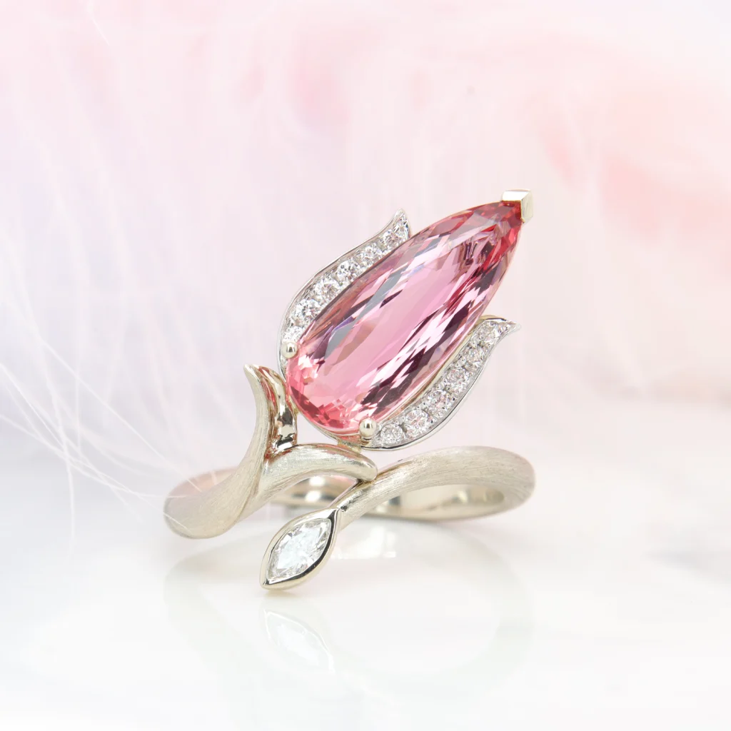 Imperial Topaz Flora Ring Customised Jewellery with Natural Tulip Inspiration Art Nouveau Design 
