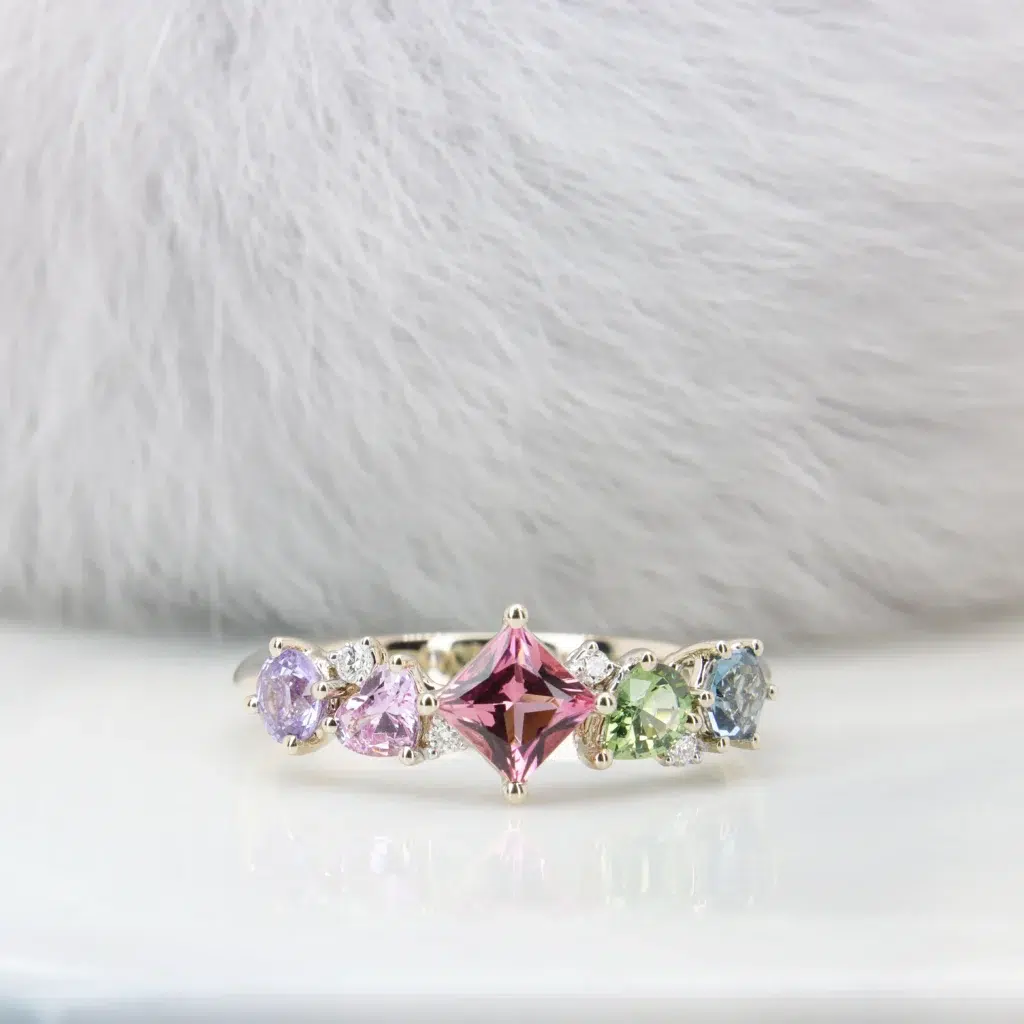 Customised Engagement Ring - Pink Tourmaline Cluster Gemstone Engagement Ring in Singapore at GIOIA Fine Jewellery