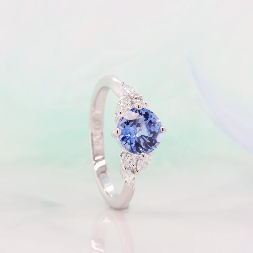 Round Sapphire Diamond Marquise Ring