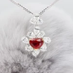 Burma Ruby Pigeon Blood Heart Shape Halo Pear Diamond Pendant Burma Ruby Gemstone Vivid Pigeon Blood in Heart Shape Necklace