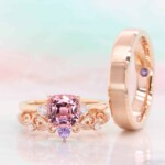 Unique rose gold wedding bands stackable to ladies engagement ring