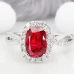 Timeless Ruby Pigeon Blood with Twisted Diamond Ruby Gemstone Ring with pigeon blood ruby gemstone surround diamond white gold ring