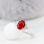Pigeon Blood Ruby Ring with Half Moon Diamond Jewellery Ruby Gemstone Pigeon Blood Vivid Red Jewellery with side Diamond Ring custom jewellery